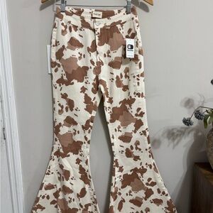 NWT Peach Love California Cow Print High Rise Extreme Flare Jeans - Small